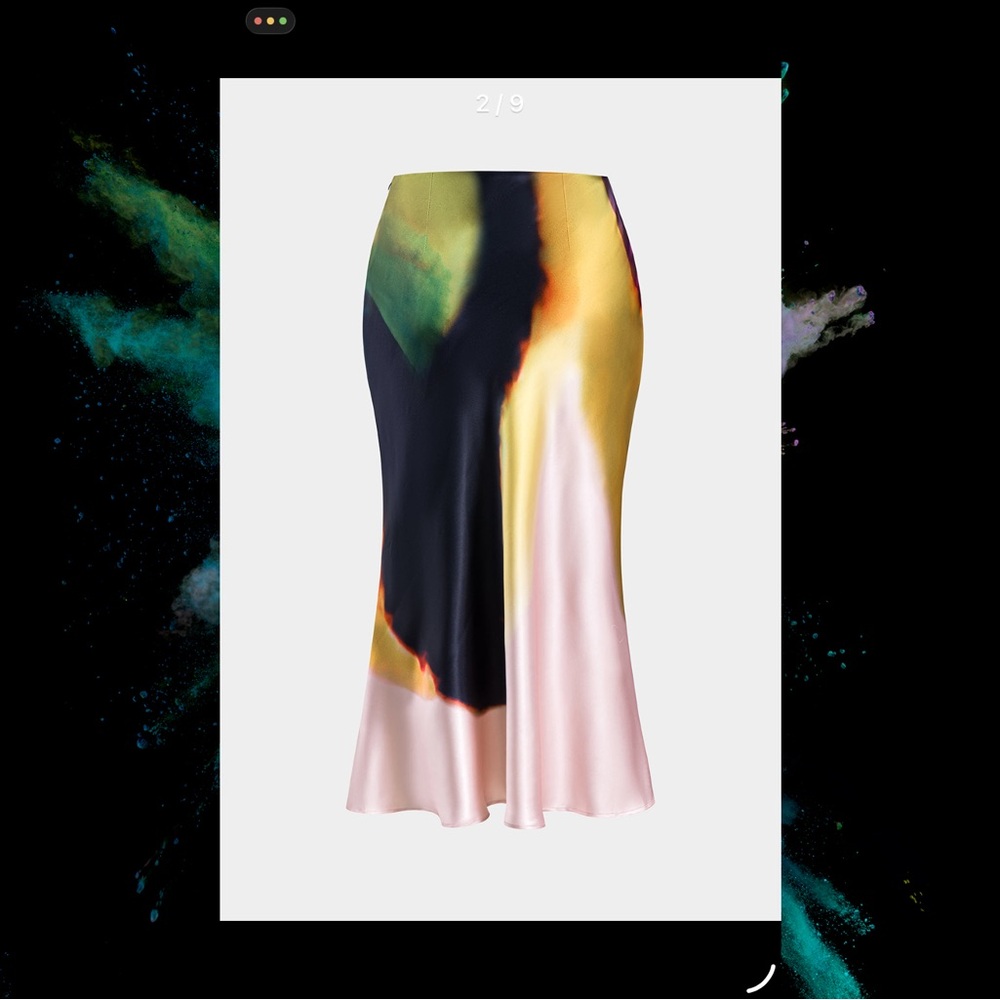 MICAS - Multicolor Satin Midi Skirt - Pink, Purple & Navy - Picture 2 of 4